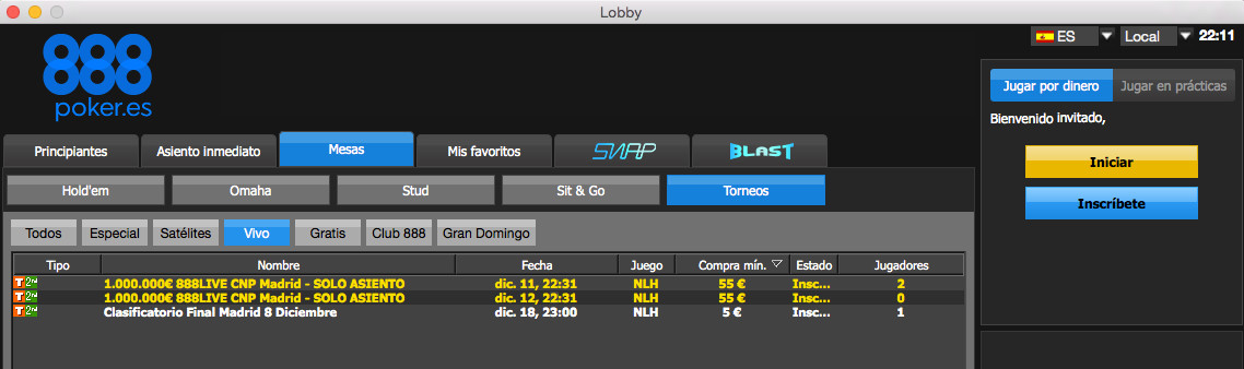 Satelites Online 888poker LIVE Madrid Evento Principal