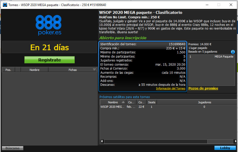 Steps Torneos WSOP 2020 Clasificatorio