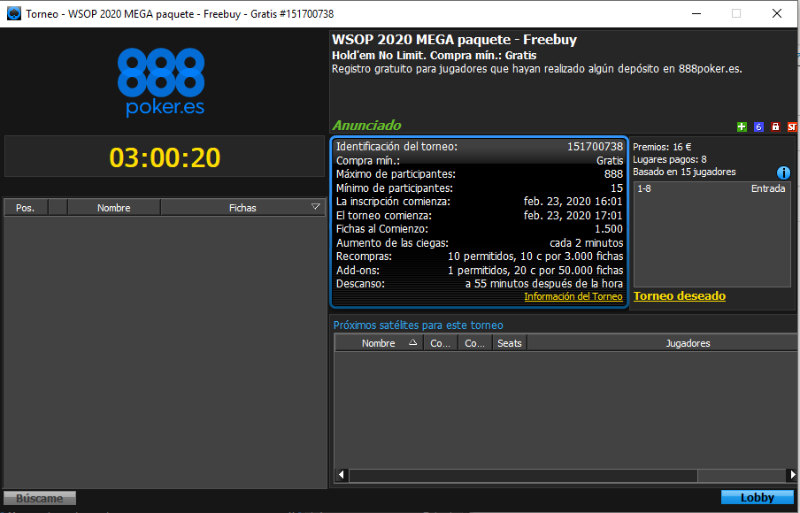 Clasificatorios Online 888poker WSOP 2020 Freebuy