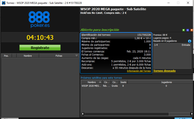 Steps WSOP 2020 Torneo Poker SubSatélite