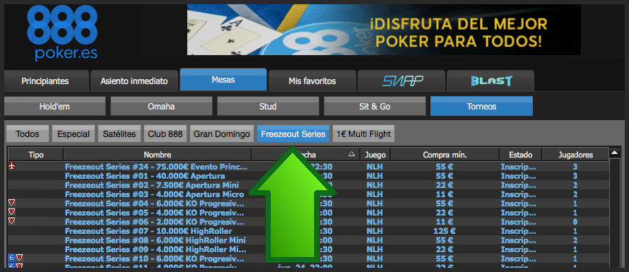 Freezeout Series de Junio en 888poker