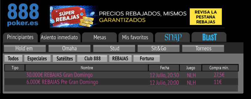 Rebajas Torneos Poker Gran Domingo