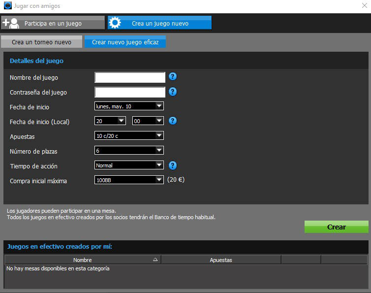 Crear mesas para jugar con amigos