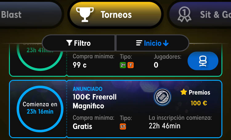 Torneos freeroll movil