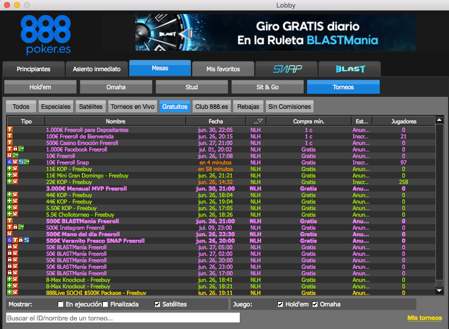Torneos de poker gratis