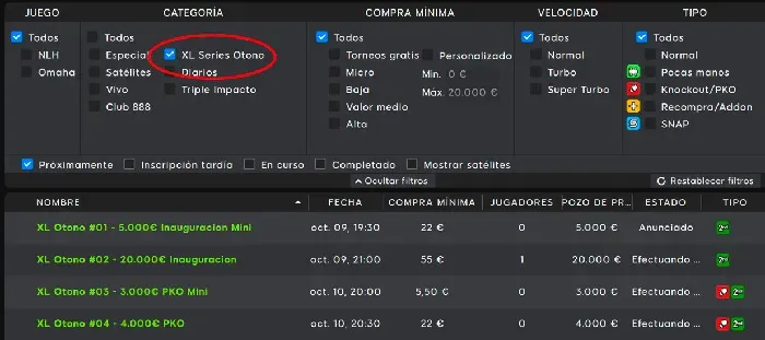 Series Online torneos de poker